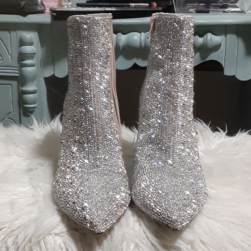 Betsey Johnson Silver Rhinestone Booties